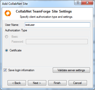 Dialog to specify client authorization