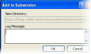 Enter a log message when adding a solution to a repository