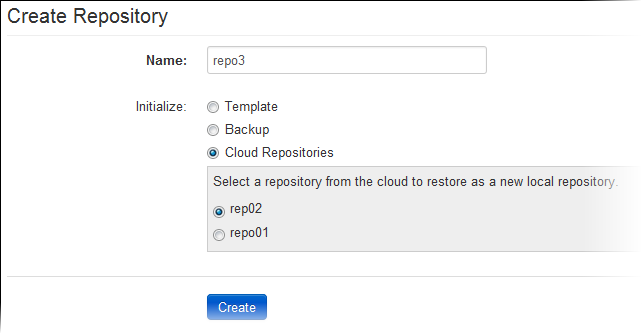 Cloud Repositories option to create a repository from a cloud backup