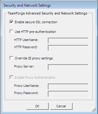 Security and Network Settings window