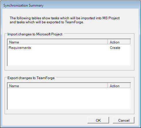 Synchronize Summary window